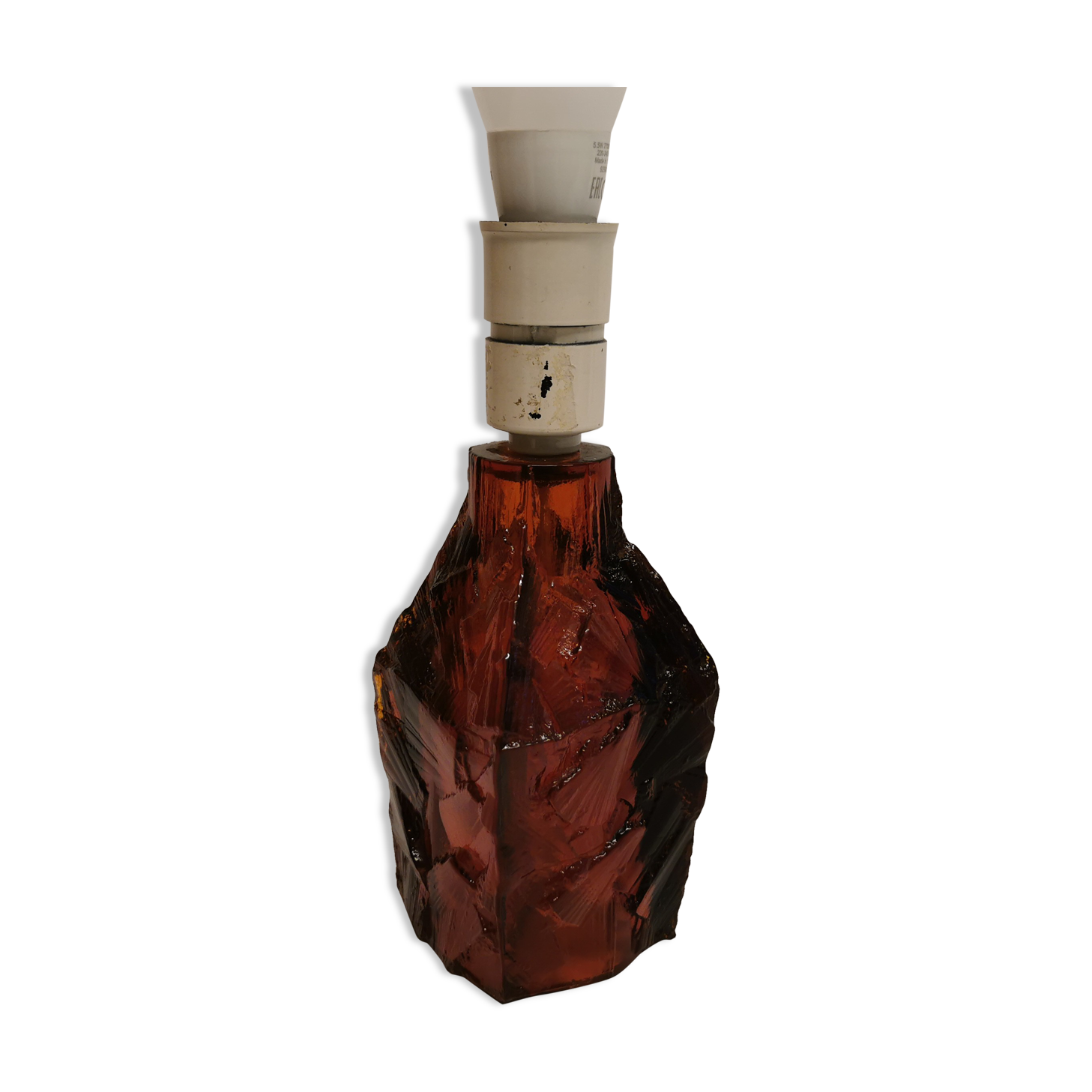 Pied de lampe de table, en verre pressé dur de couleur ambre. Design danois