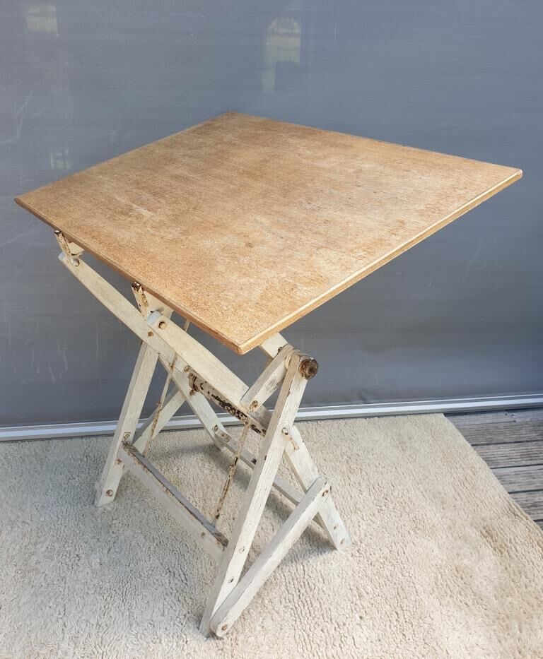 Table with architect's mechanism 1960 in white lacquered wood