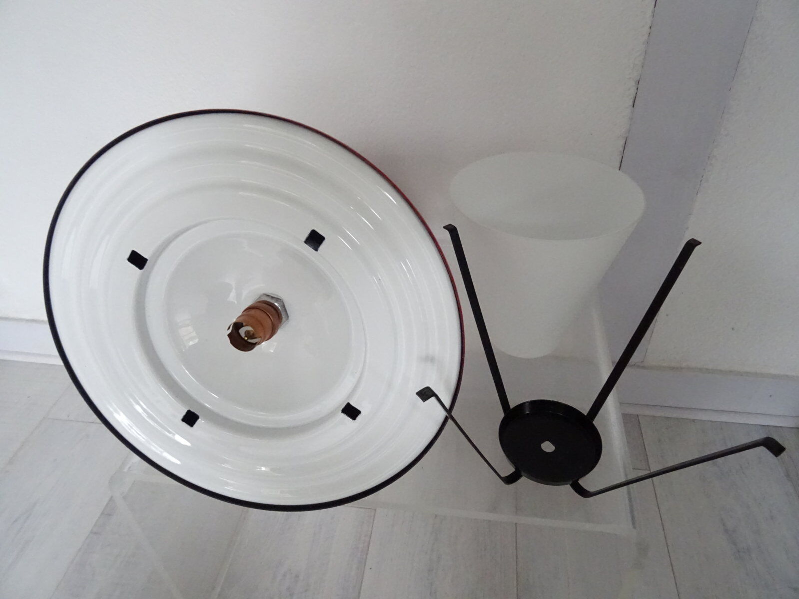 Metal and opaline lantern suspension from the 1960s.