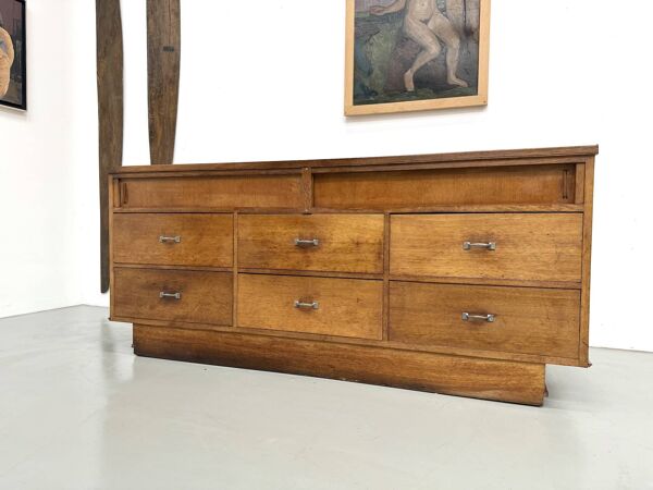 Comptoir de métier vintage Siegel Paris en chêne et verre – 1950