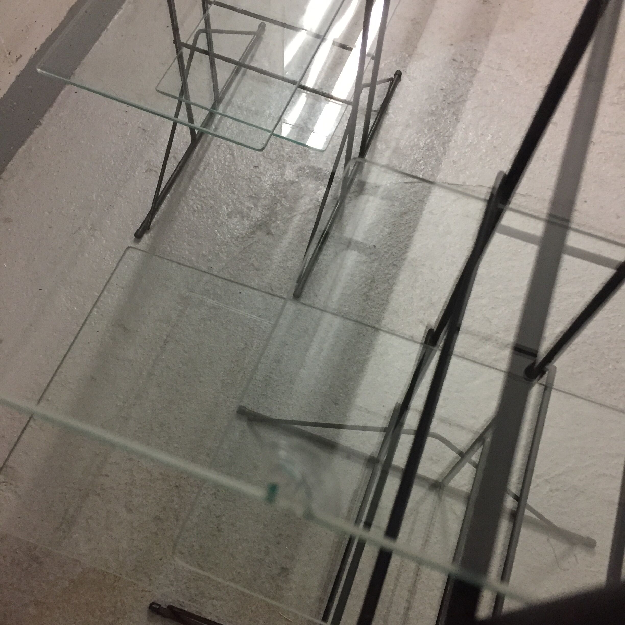 Pair of glass and metal shelves 1970