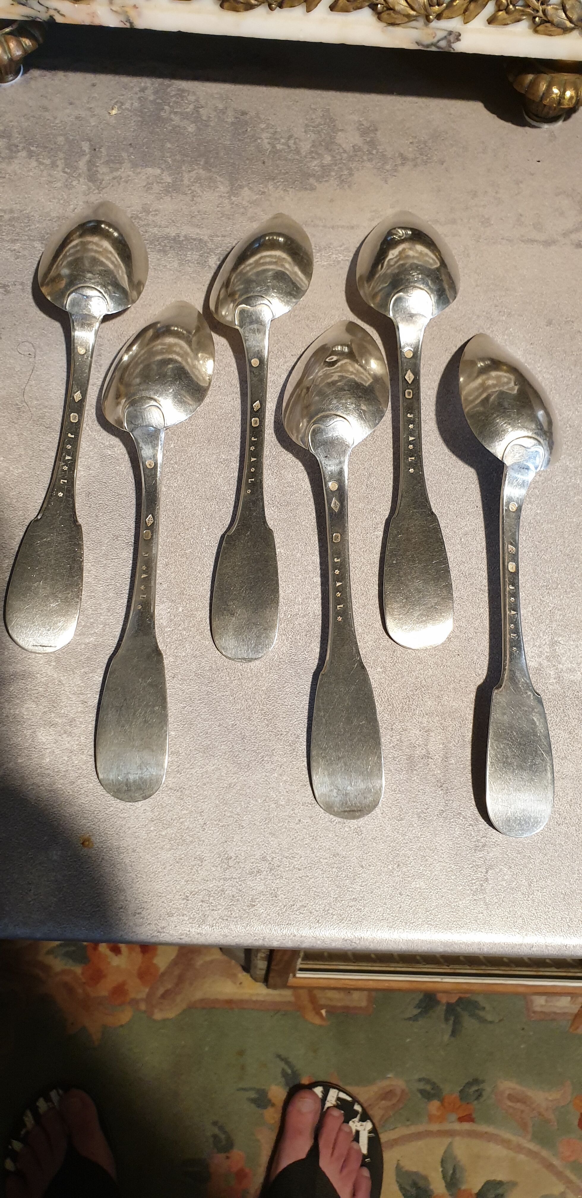 grâgout spoons, plain, monogrammed, solid silver