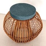 Bamboo Stool with new cushion, 1960s