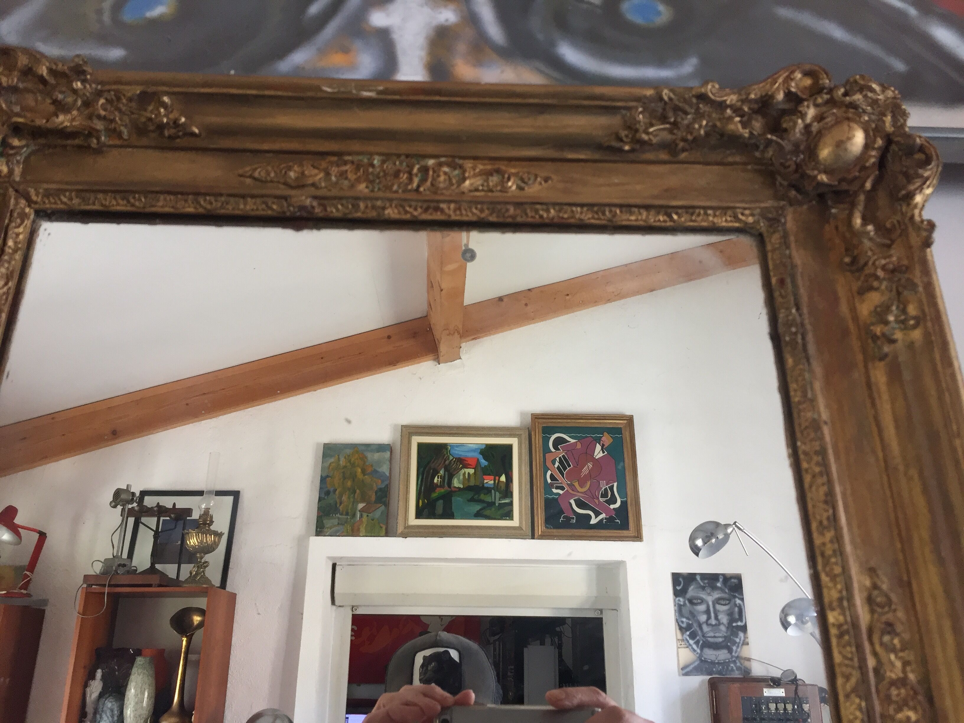 Mirror Restoration gilded gold&Ice Mercury/Moulding in medallions/Wood&Stuc/XIXth