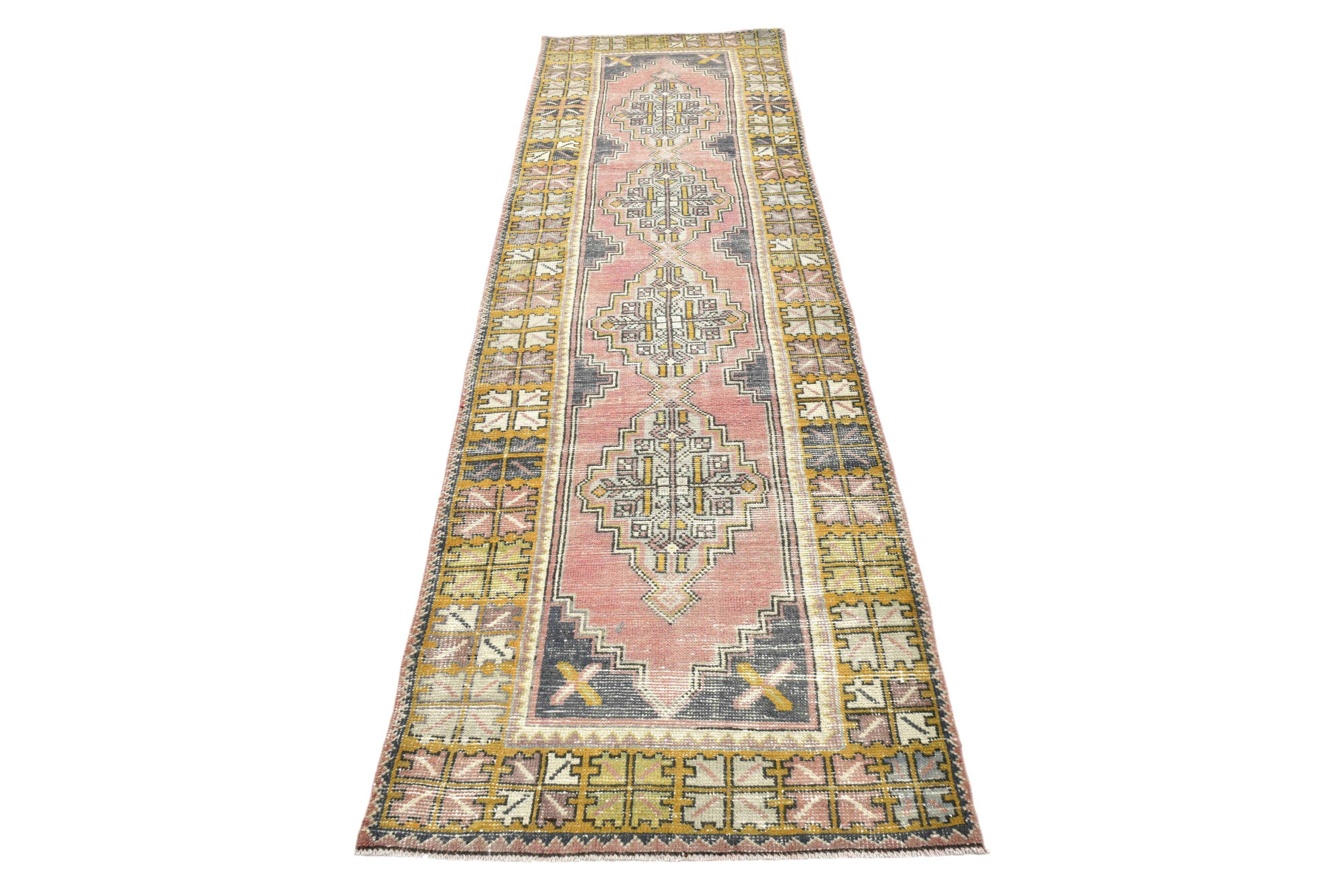 Red & Gold Persian Hallway Runner Rug,  92x314Cm