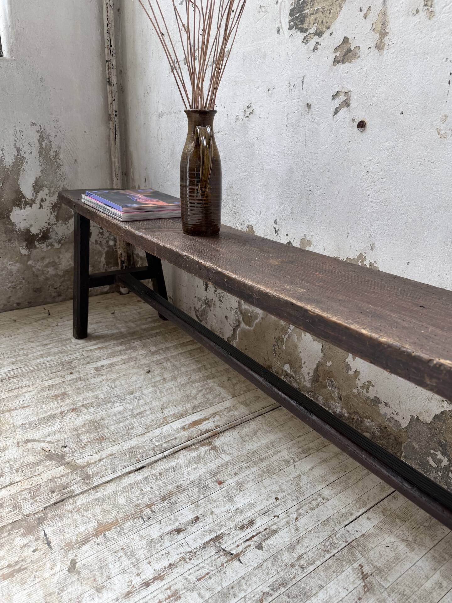 Dark patinated 1900 bench 220cm