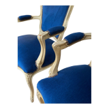 Pair of Louis XV style armchairs in blue velvet