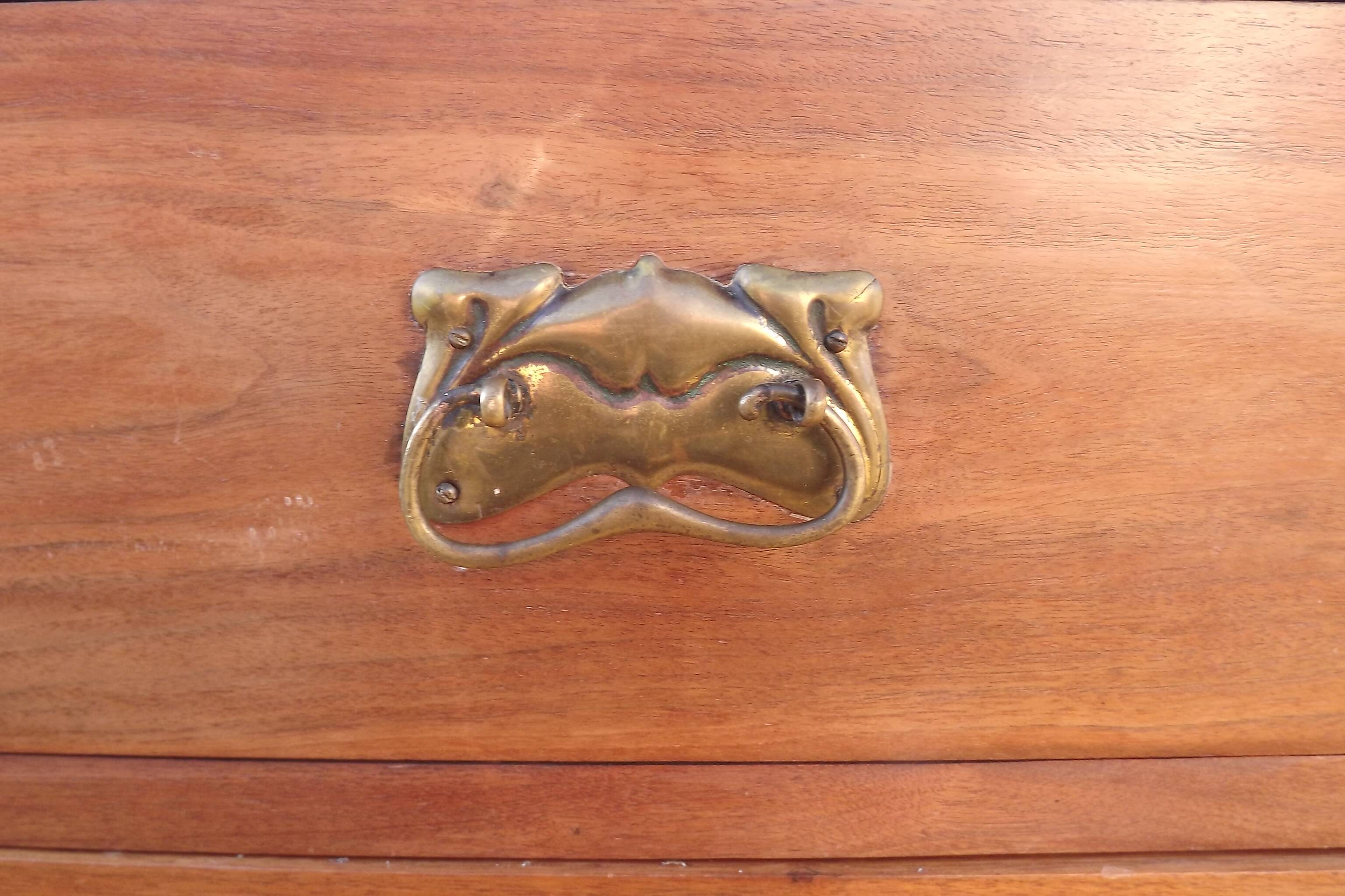 3 drawer chest of drawers walnut and brass