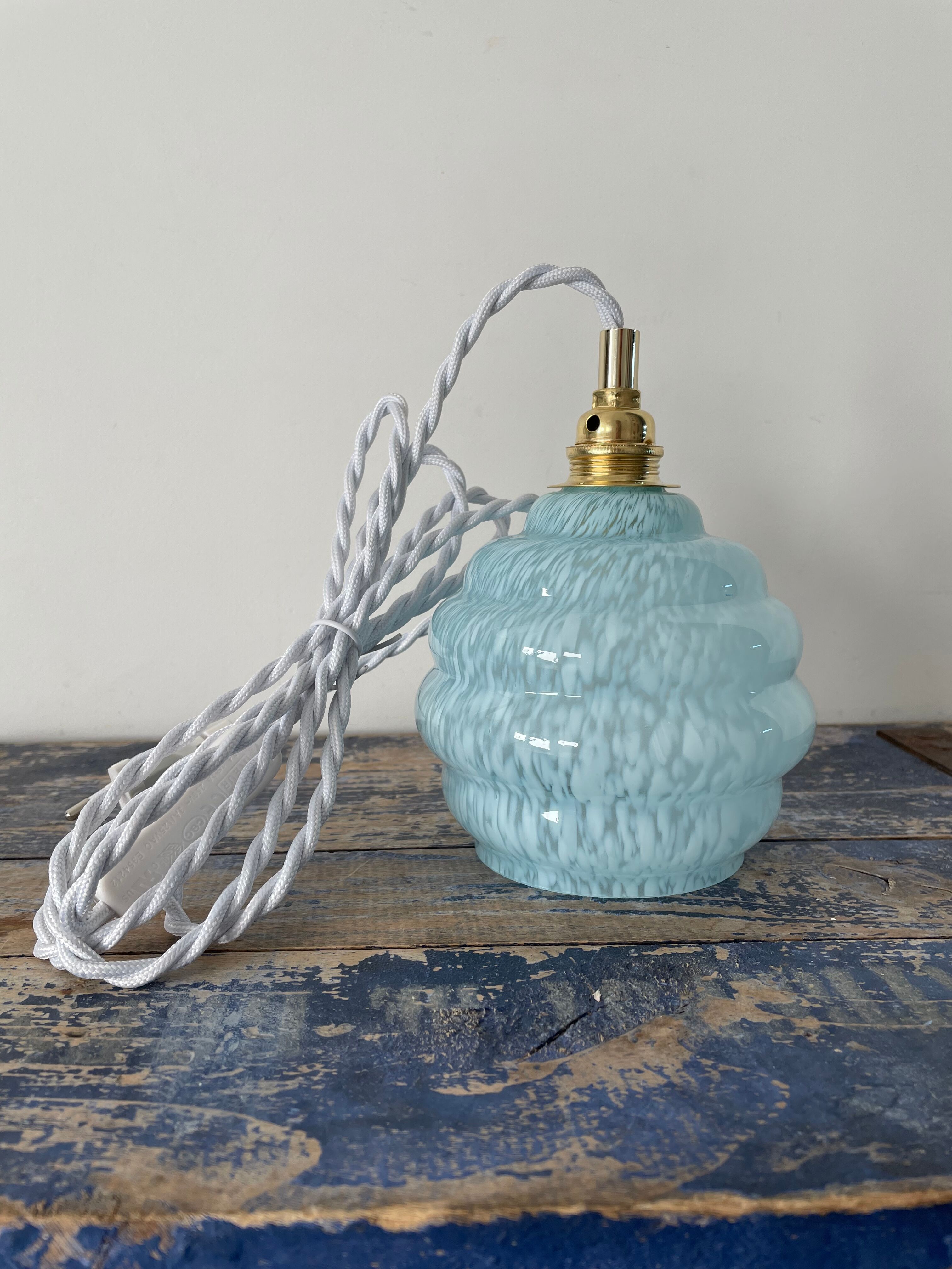 Electrified blue Art Deco walking lamp with new