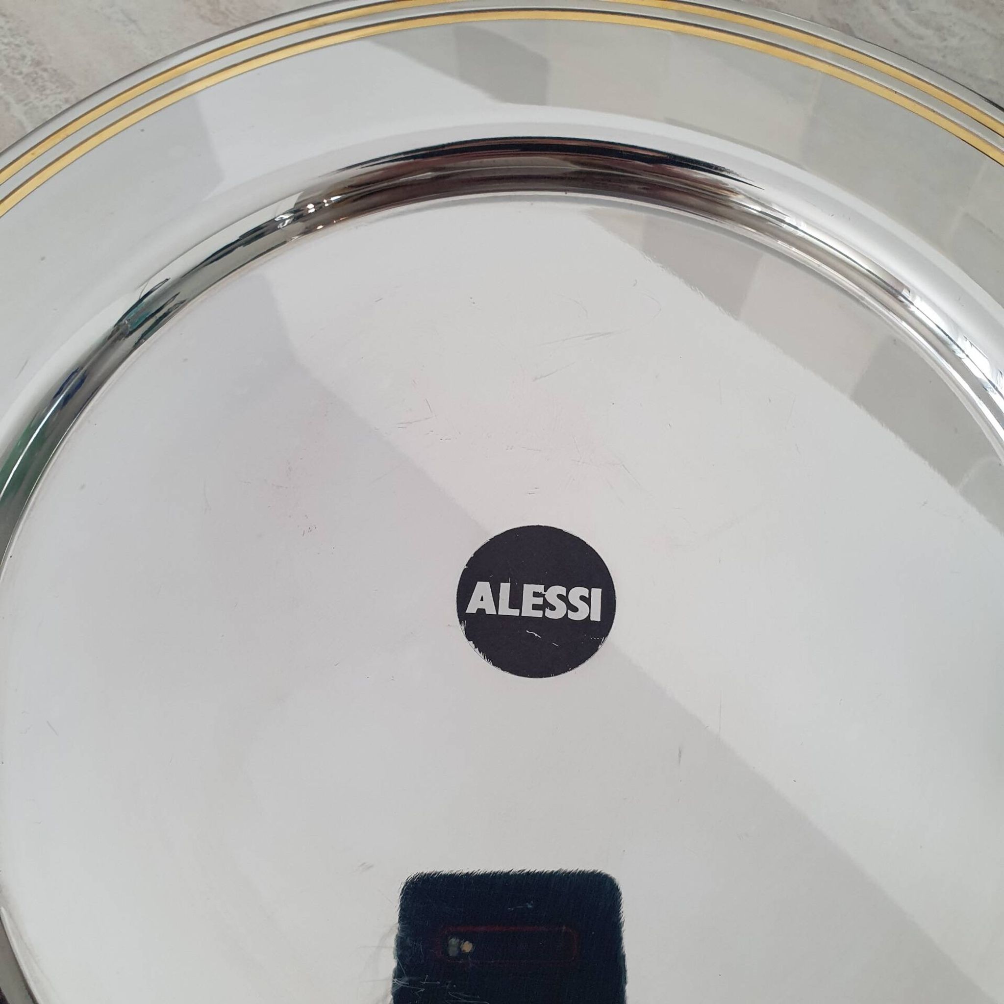 Alessi Ettore Sottsass / Serving plate in stainless steel 18/10 and gold NG5100