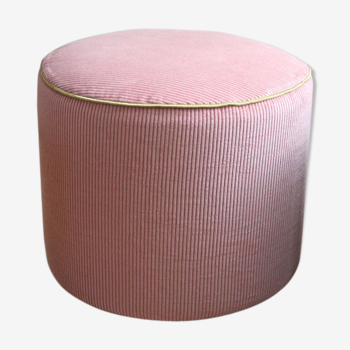 Pouf vintage restauré en velours côtelé