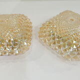 Vintage cast amber glass ceiling lamp spiked pattern for retro furniture from the 50s-60s
