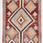 Tapis Kilim tribal vintage rouge foncé vert 5x10