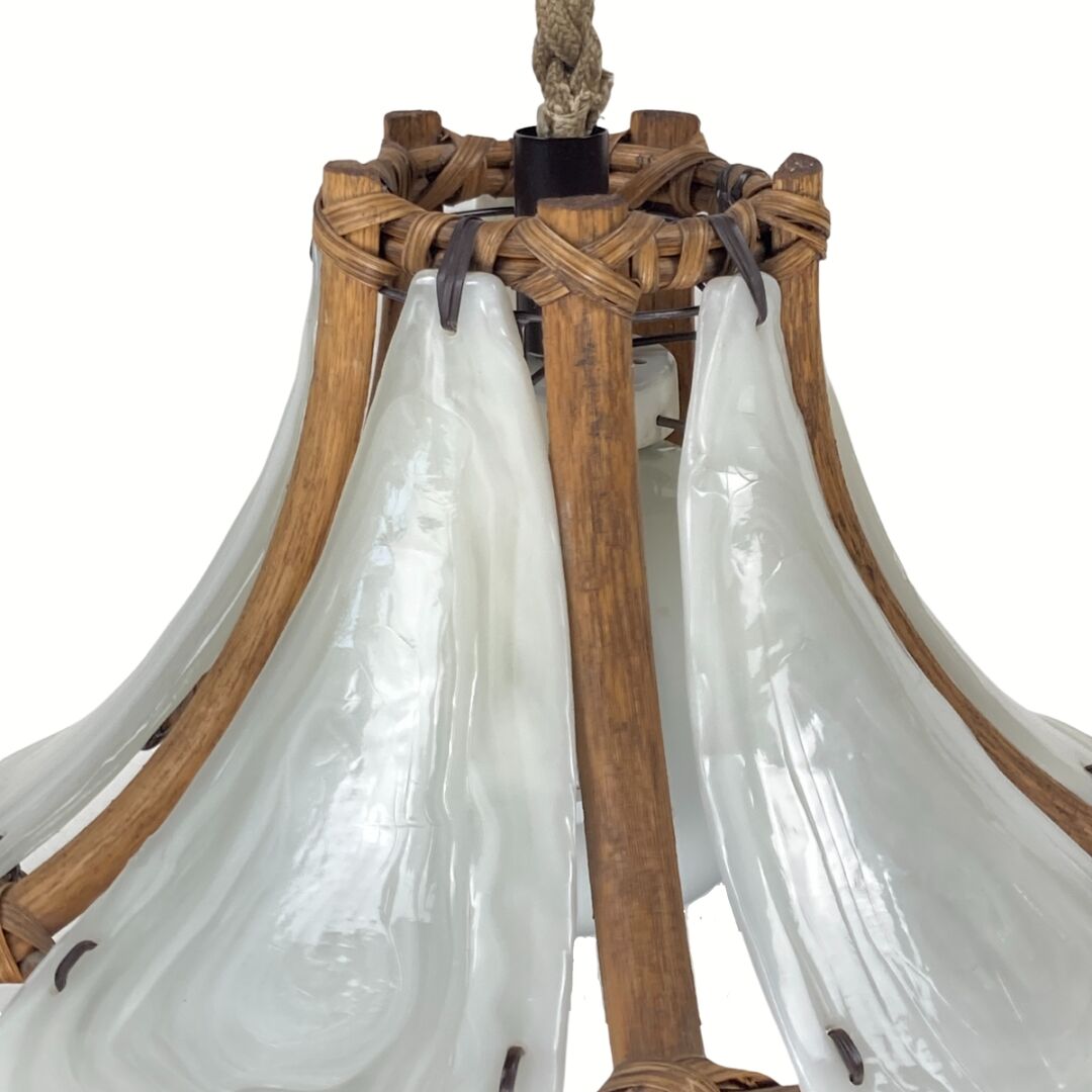 Bamboo acrylic and opaline hanging pendant, 1970,  58cm