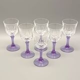 6 vintage purple stemmed liqueur glasses from France, Arques crystal