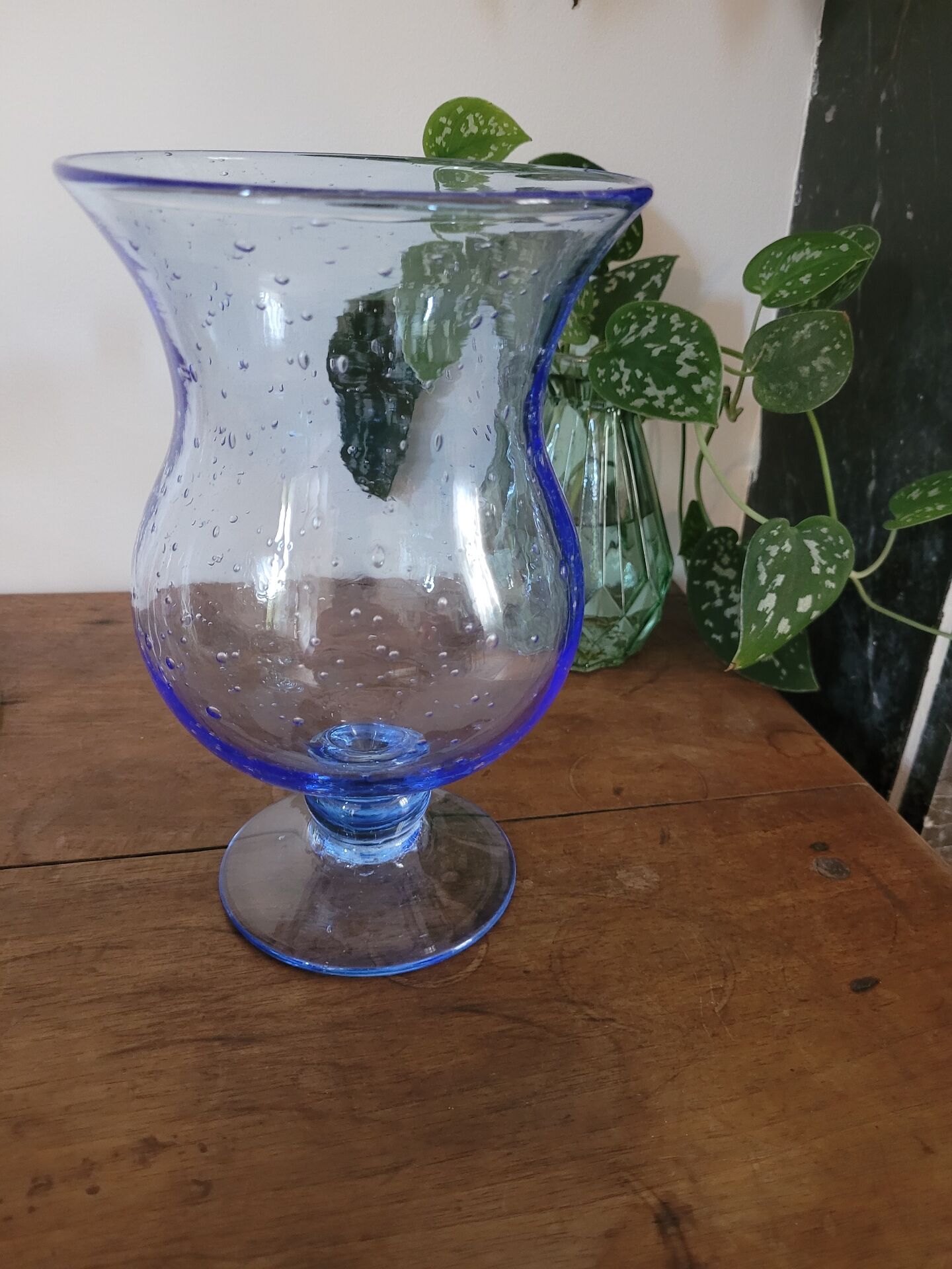 Blue bubble glass lantern