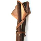 Folding tripod stool in wood and leather, 1950s