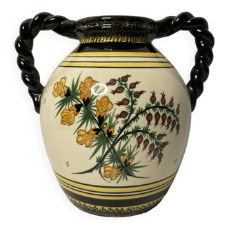 Quimper henriot, pot-bellied vase with twisted handles 1959