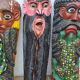 Set of three Mexican folk dance masks, 75 cm