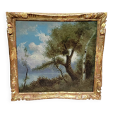 Da Silva after Corot: oil painting on panel landscape late 19th century