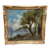 Da Silva after Corot: oil painting on panel landscape late 19th century