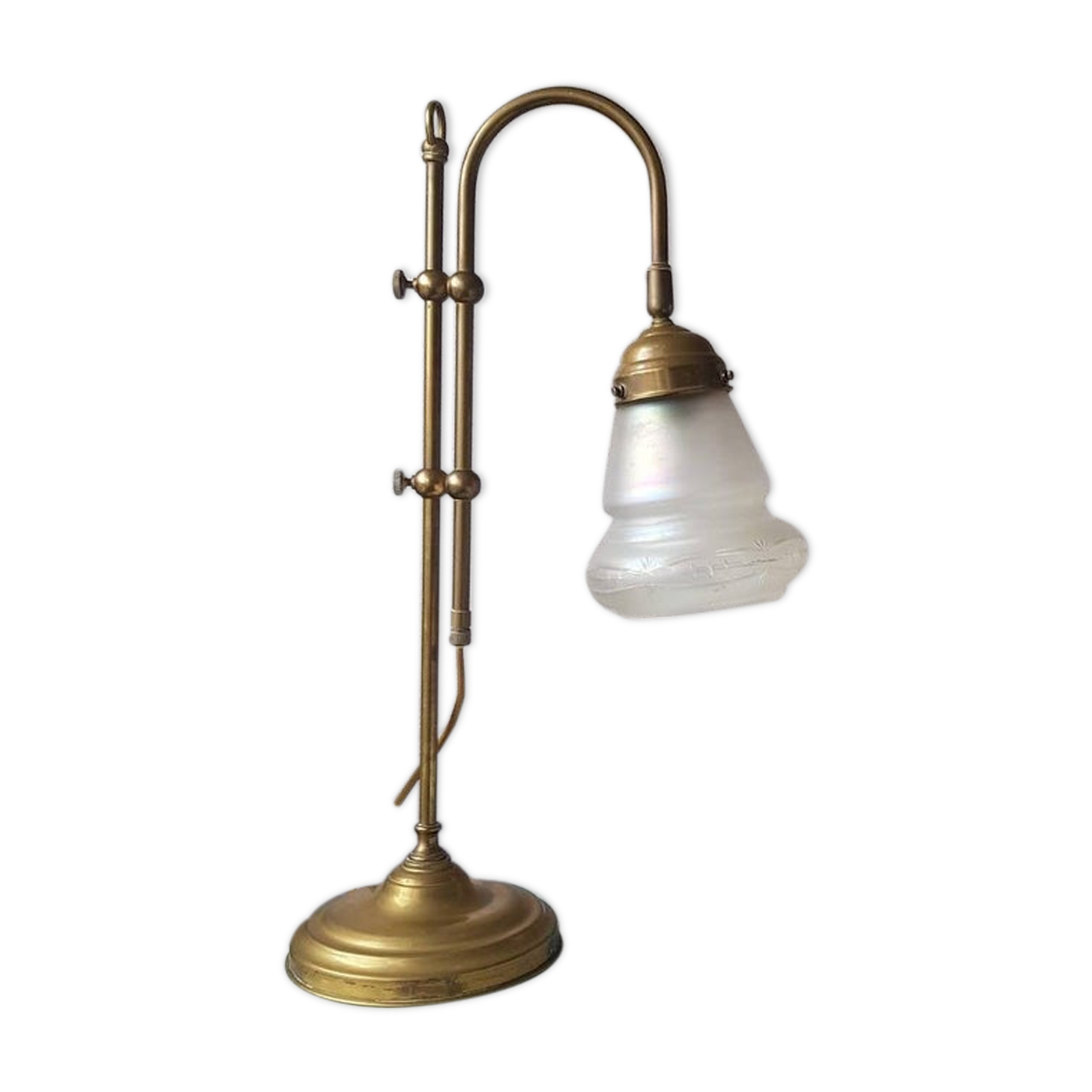 Golden table lamp with 1970 glass lampshade