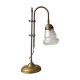 Lampe de table dorée avec abat-jour en verre 1970