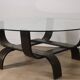 Vintage Fubo coffee table – curved wood & smoked glass – 1970s