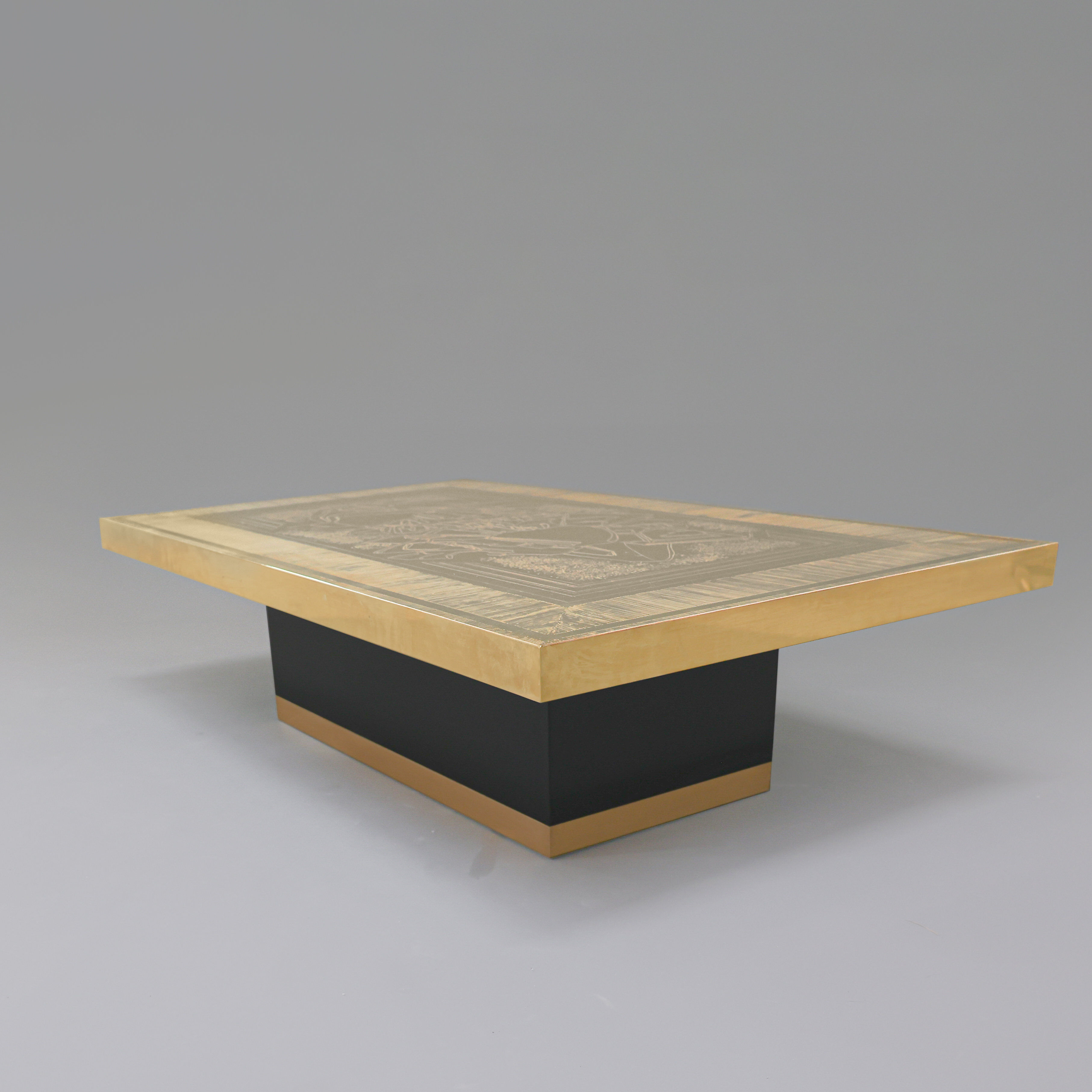 Brass etched coffee table by Lova Creation, Belgium, 1980s.