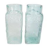 Paire de bocaux bleu a bonbon, epice ou pharmacie en verre