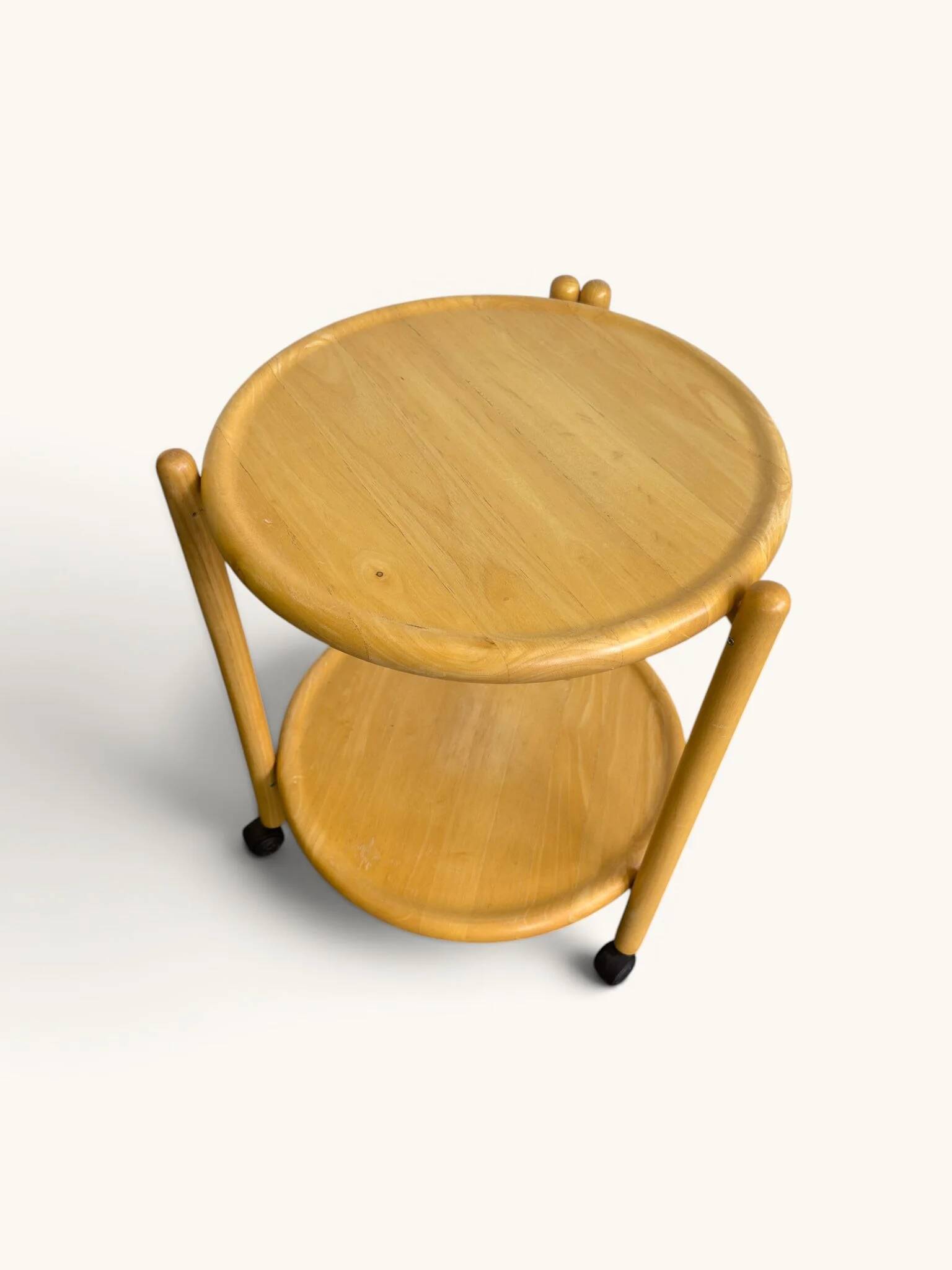 Vintage round dessert trolley on wheels by Jens Quistgaard, 1970s.