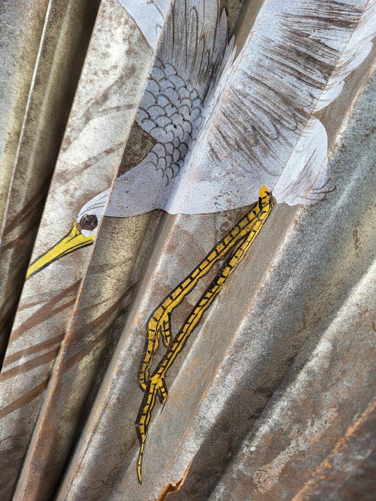 Grand éventail Art Déco grues et Amour en cage