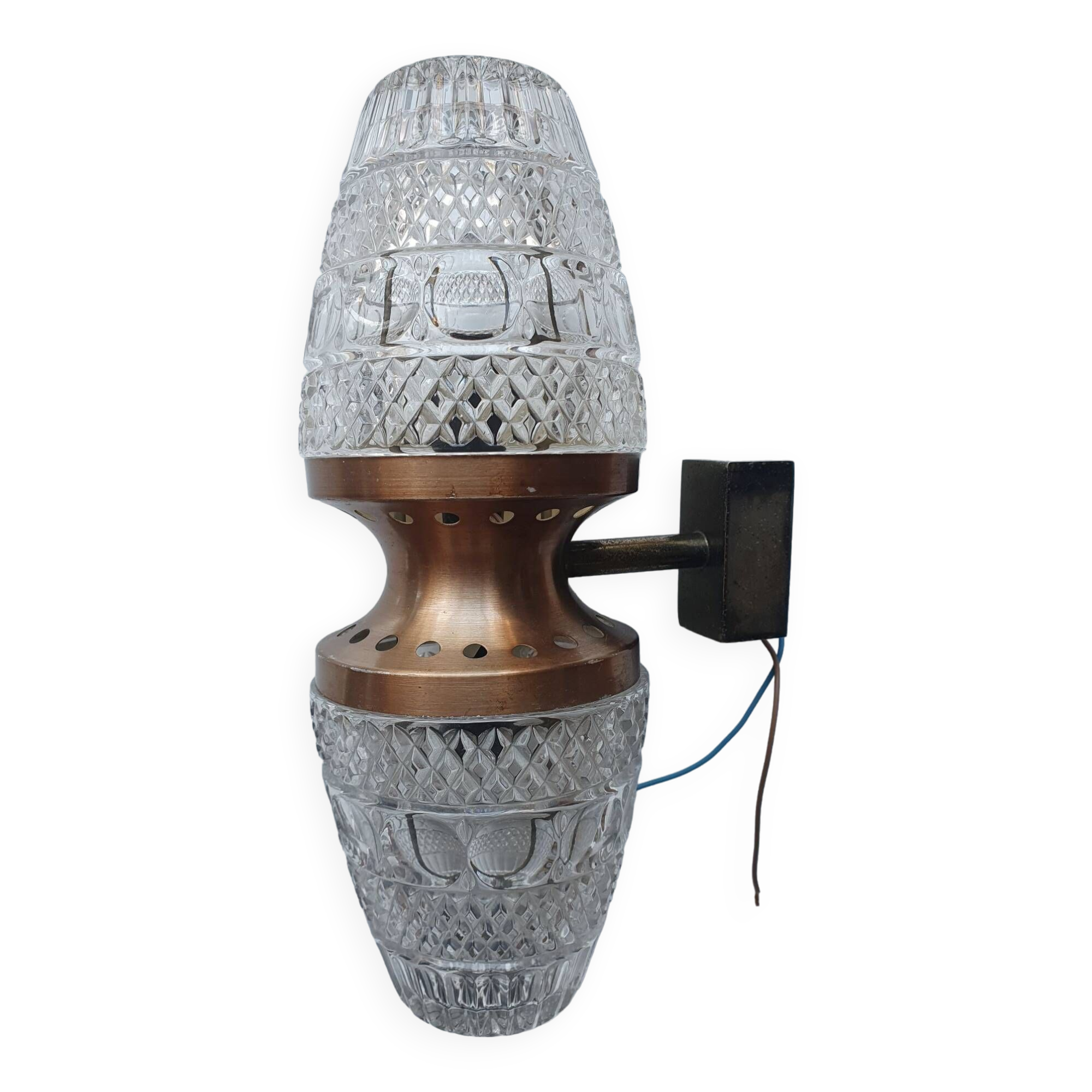 Vintage brass wall light with two crystal glass globes