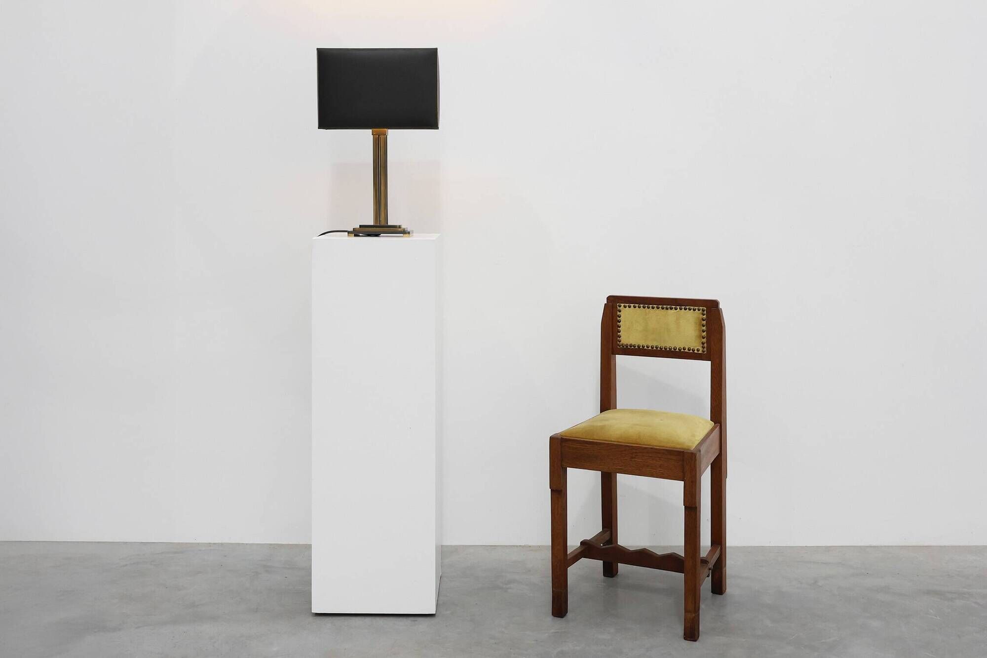Brass table lamp with black rectangular shade by Deknudt, Belgium, 1970s