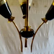 Brass and glass chandelier with 3 lights - 1950s