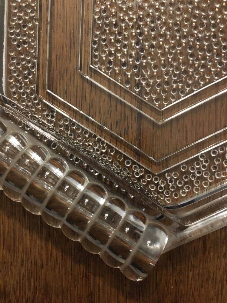 Antique Art Deco glass serving tray or dish with geometric patterns