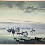 Watercolor Painting Gaston Barret (1910-1991) Marine Ar Harnog