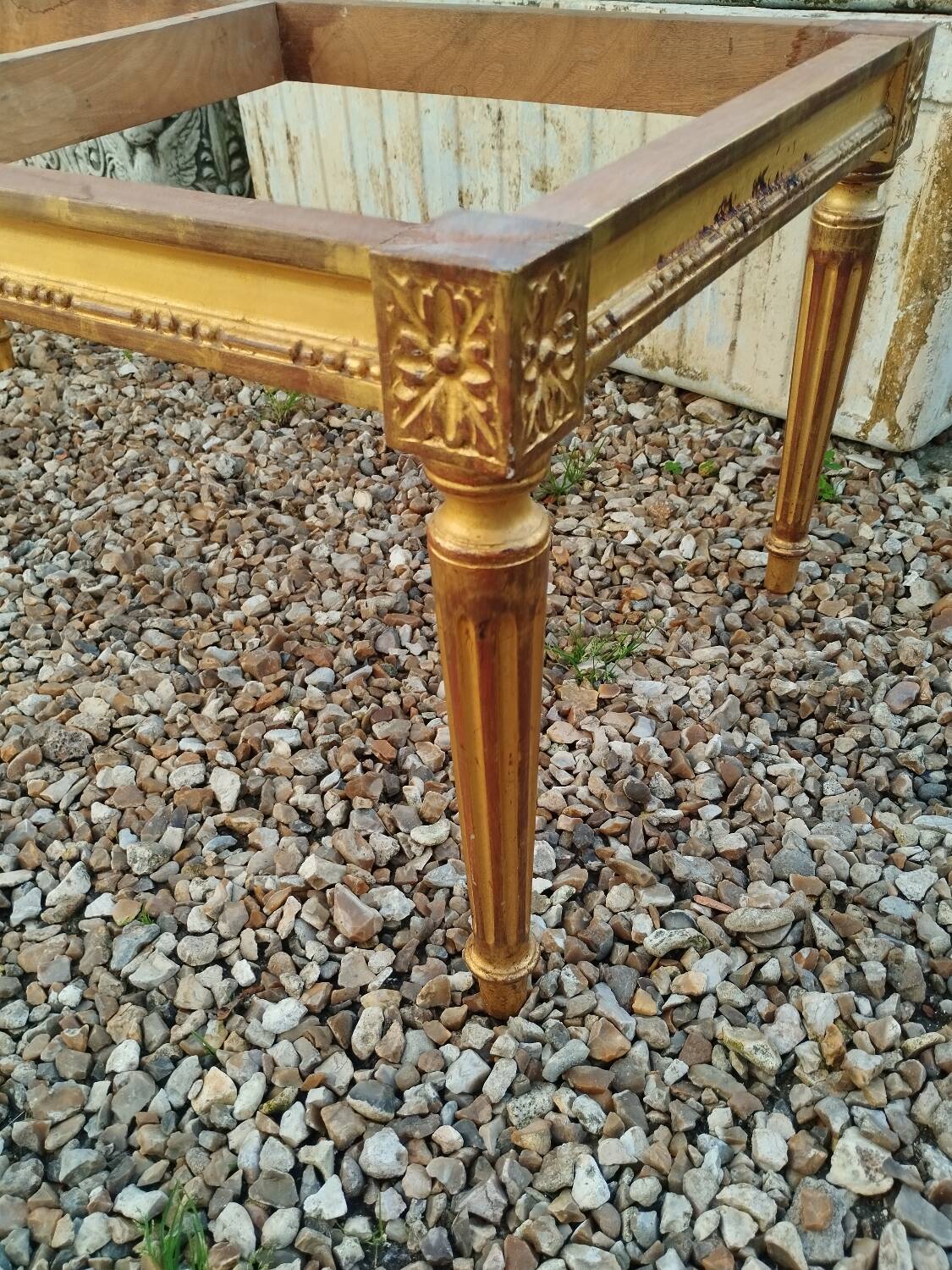 Louis XVI style coffee table in old gilded wood with marble top