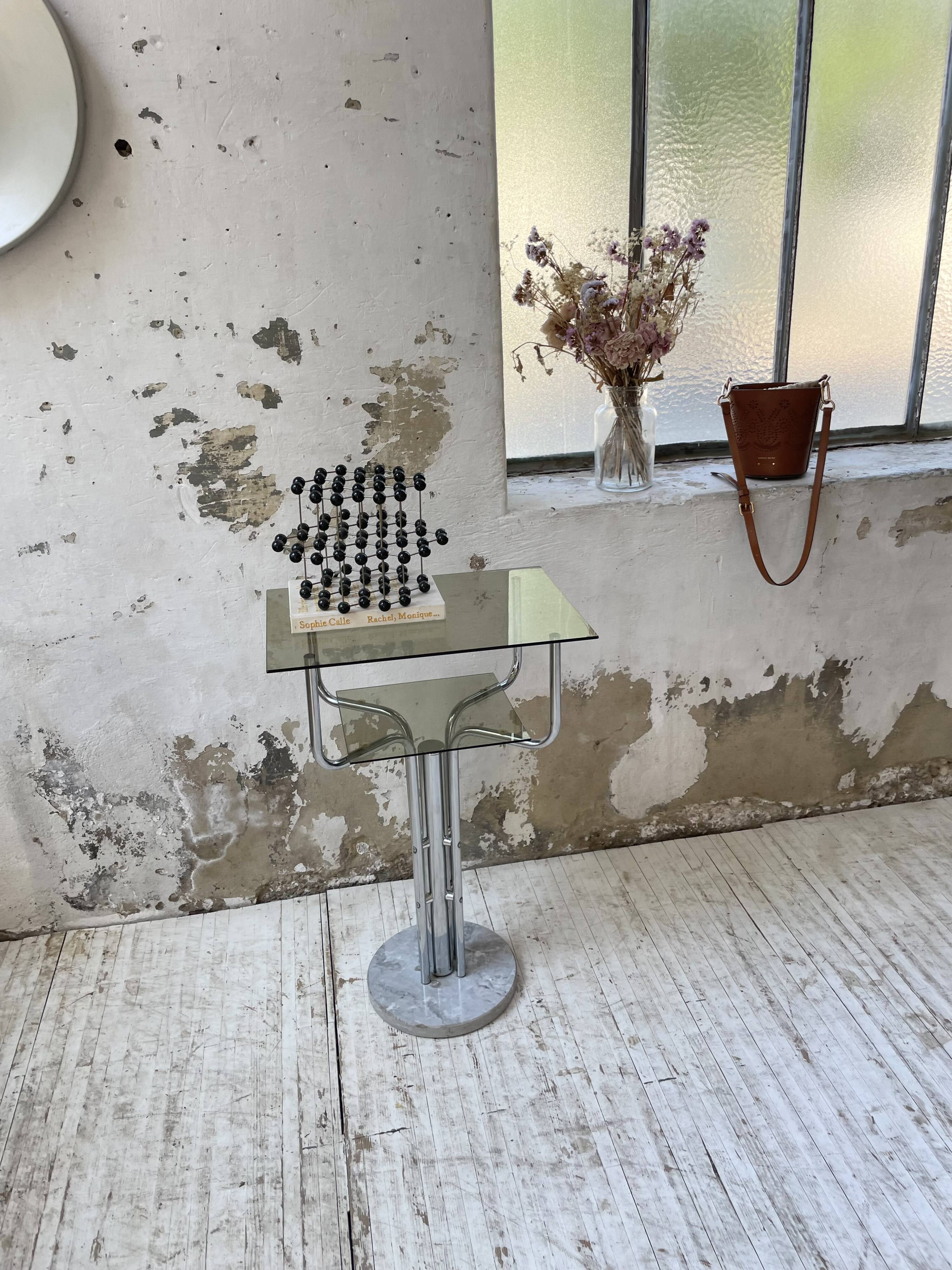 80s glass and marble console