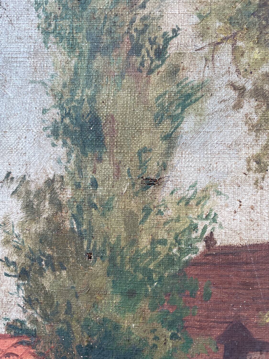 Painting of a countryside landscape in oil on canvas.