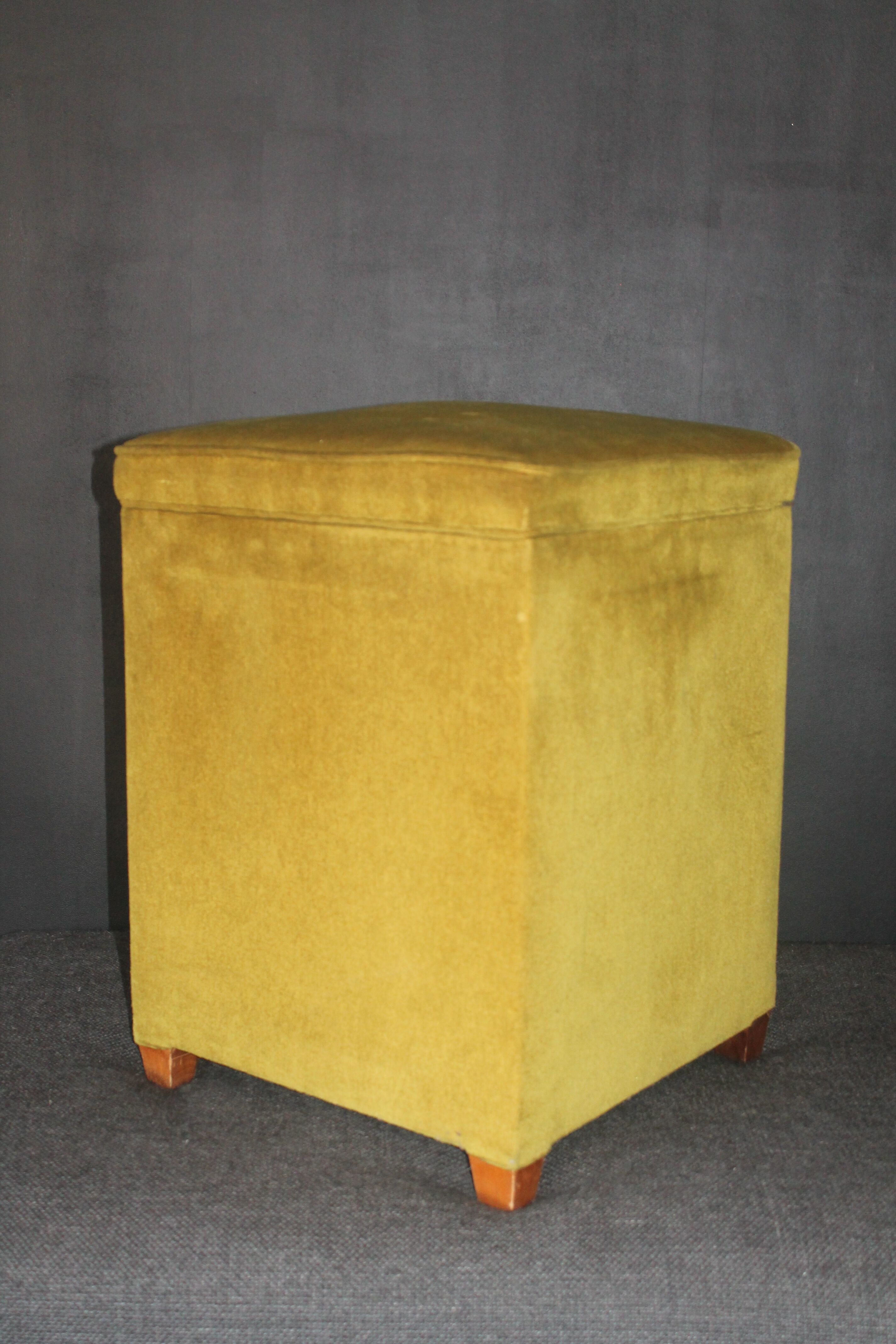 Pouf en velours vert vintage des années 60