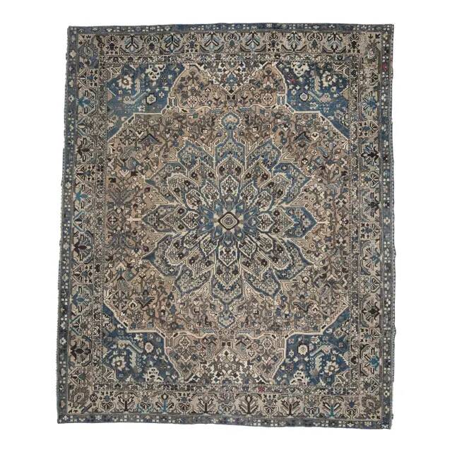 1970s Vintage Persian Handmade Wool Cotton Light Brown Area Rug 308x370