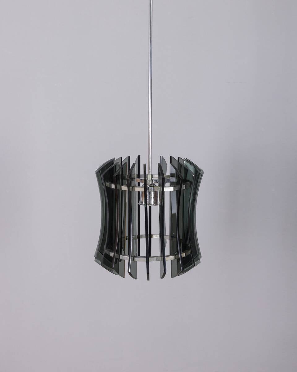 Vintage 1960s chandelier in metal and smoked glass by Veca design