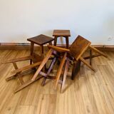 Set of 6 brutalist oak stools