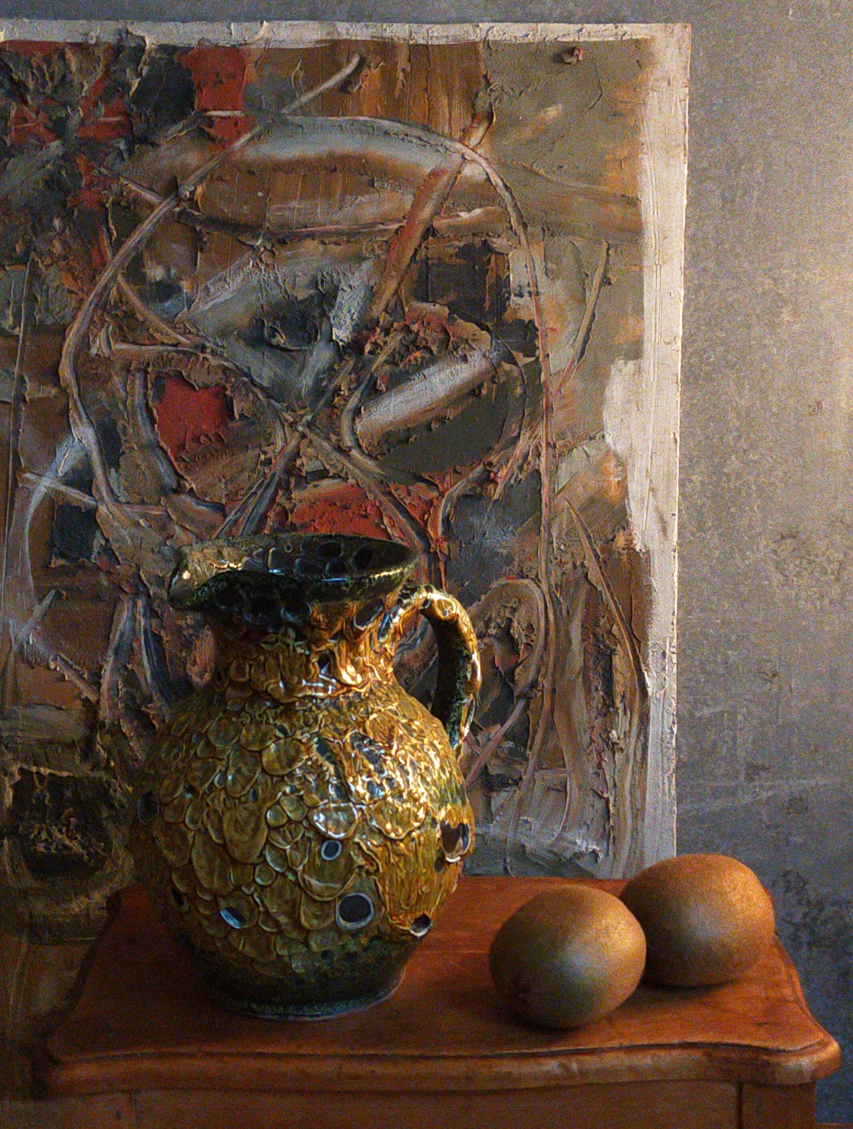 Vintage ceramic pitcher Fat Lava foams glaciers LE CYCLOPE, Annecy