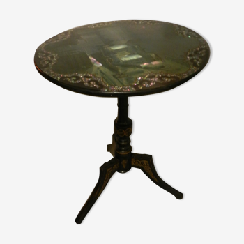 Table Napoléon III period inlaid with mother-of-pearl scene representing moonlight on Venice