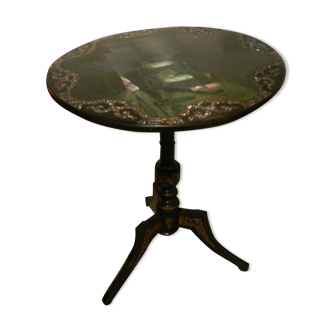 Table Napoléon III d 'époque incrusté de nacre scène représentant clair de lune sur Venise