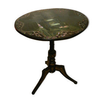 Table Napoléon III period inlaid with mother-of-pearl scene representing moonlight on Venice