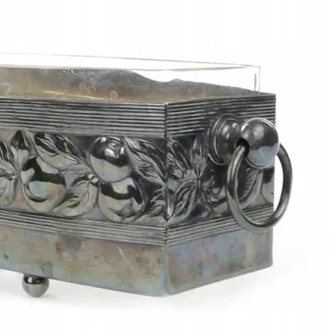 Jardinière Art Déco, laiton argenté, verre, Allemagne, années 1930