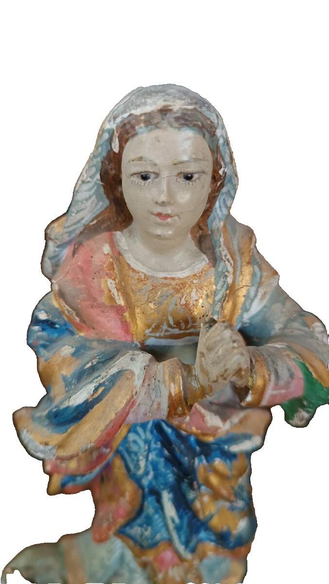 Antique small wooden sculpture, Immaculate Virgin, South America, 19th century